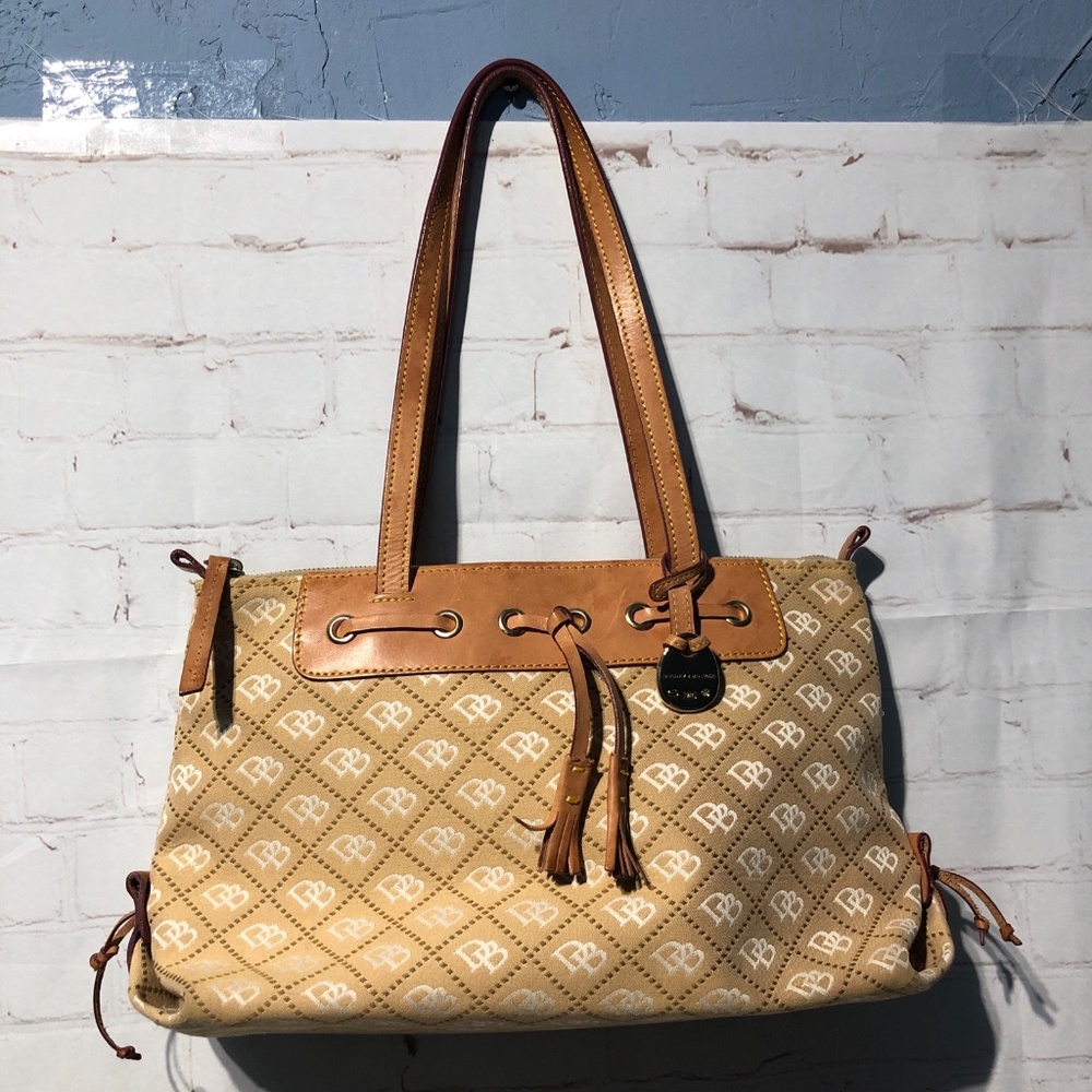 Dooney & Bourke brown leather and canvas shoulder bag - Picture 14 of 15